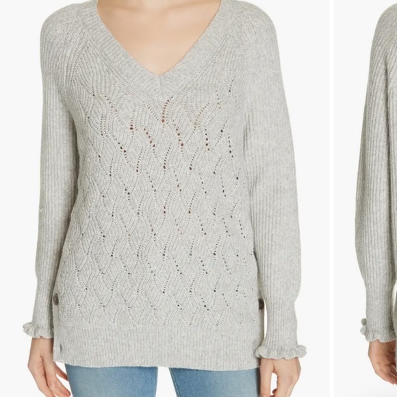 Rebecca Taylor Wool blend side button Gray Sweater Sz S V-Neck - Picture 1 of 4
